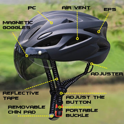 Lightweight Cycling Len Bicycle Helmet with Magnetic Attraction Goggles Lens Bike Helmet Free Switching Adult Cycling Helmet