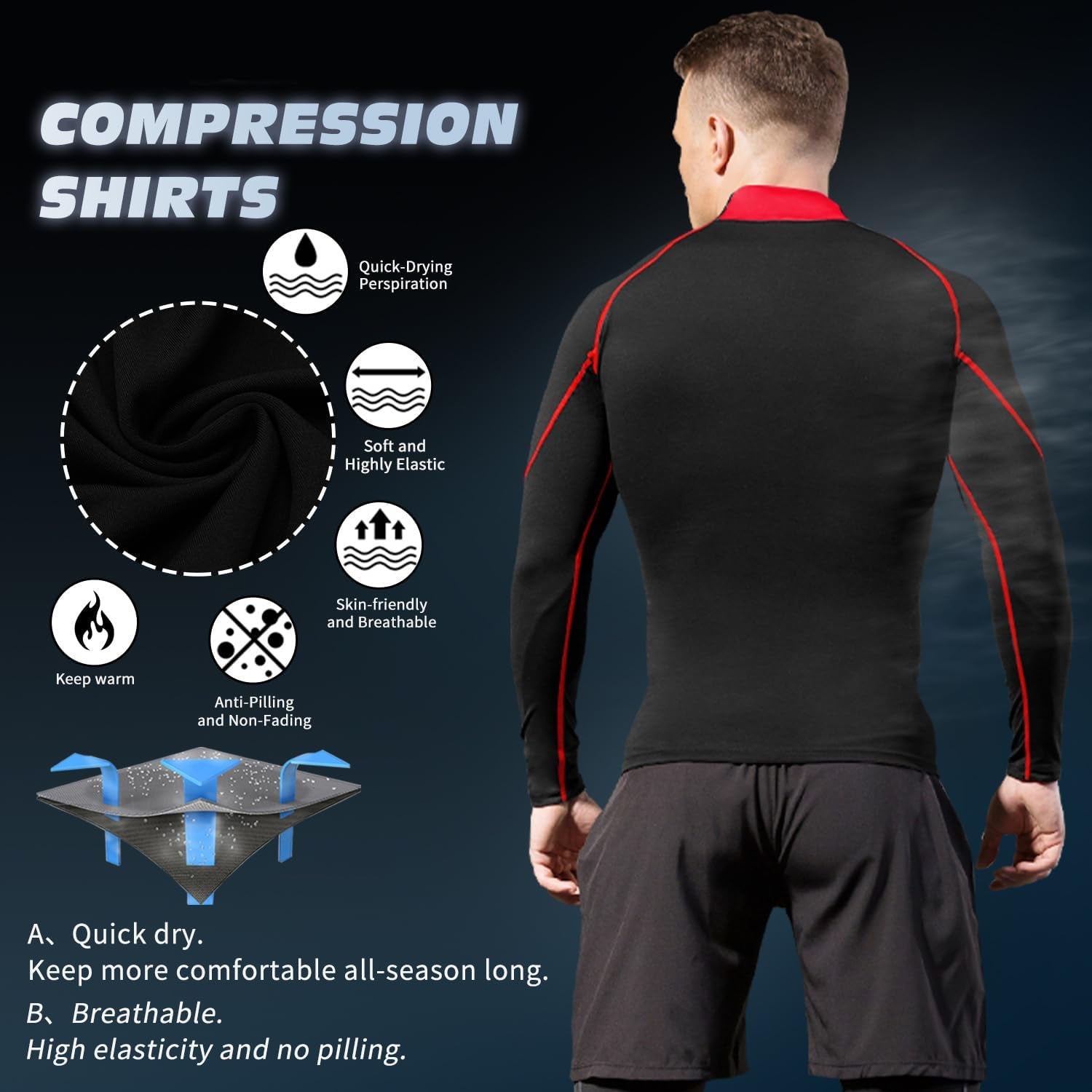 Men'S Compression Shirts Thermal Long Sleeve Athletic Workout Tops Gym Undershirts Sports Baselayers Running T Shirt for Men