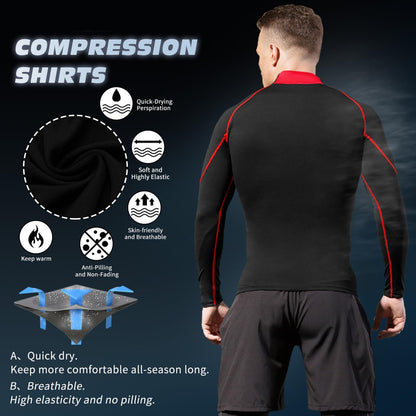 Men'S Compression Shirts Thermal Long Sleeve Athletic Workout Tops Gym Undershirts Sports Baselayers Running T Shirt for Men