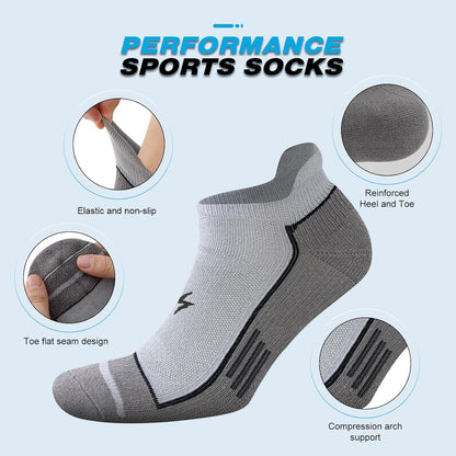 Mens Ankle Running Socks, Athletic Cushioned Low Cut Moisture Wicking Cotton Short Sports Socks, 6 Pairs