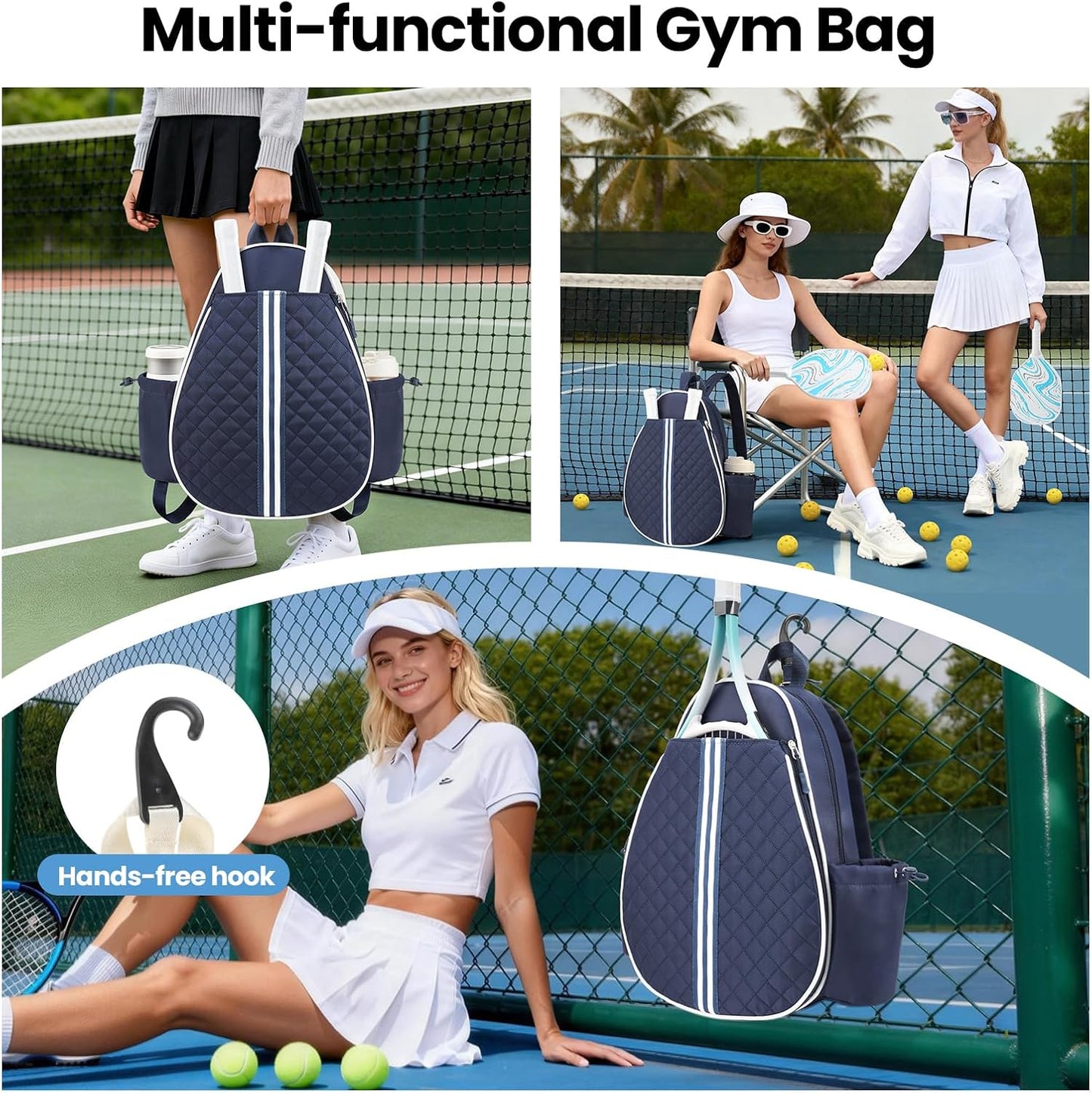 Tennis Bag, Pickleball Bags for Women Water-Resistant and Machine Washable Tennis Racket Backpack, Lightweight Sports Bag for Pickleball, Badminton