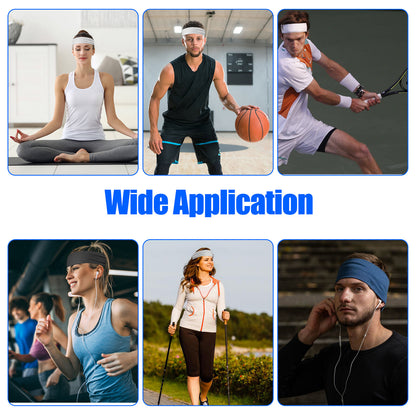 6PCS Men Women Sport Headband Moisture Wicking Sweat Band Elastic Wide Hair Band