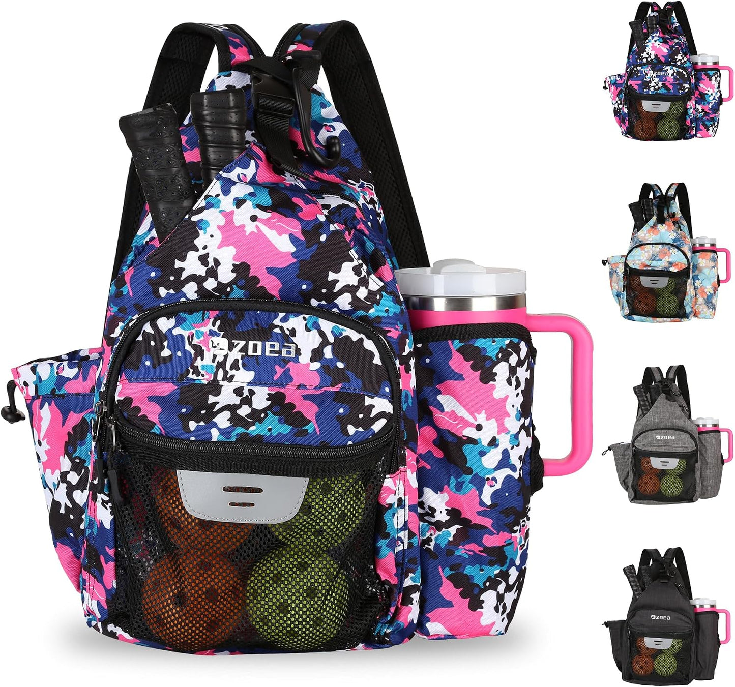 Pickleball Backpack Bag for Men Women, Fits 40Oz Tumbler, Holds 4 Paddles with Fence Hook, Waterproof Reflective, 7 Pockets Convertible Straps