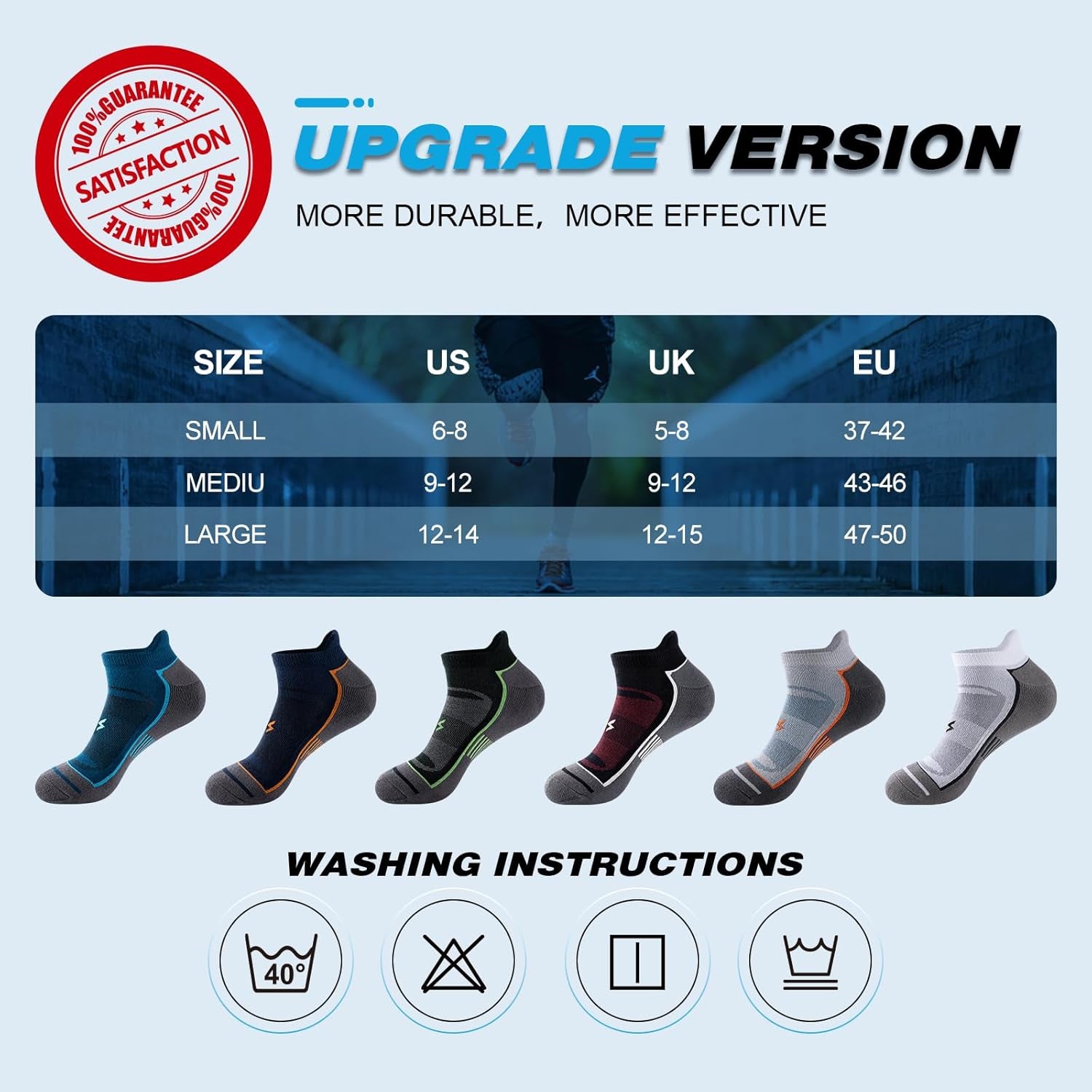 Mens Ankle Running Socks, Athletic Cushioned Low Cut Moisture Wicking Cotton Short Sports Socks, 6 Pairs