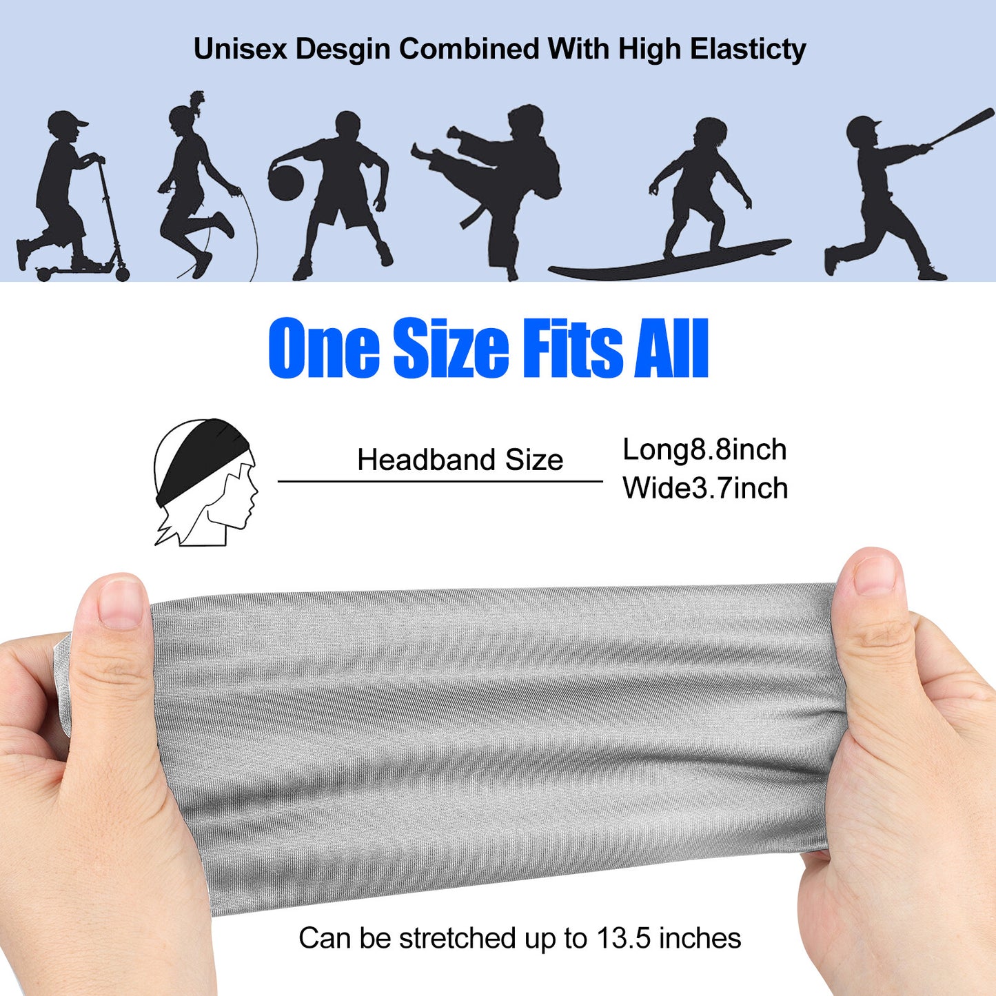 6PCS Men Women Sport Headband Moisture Wicking Sweat Band Elastic Wide Hair Band