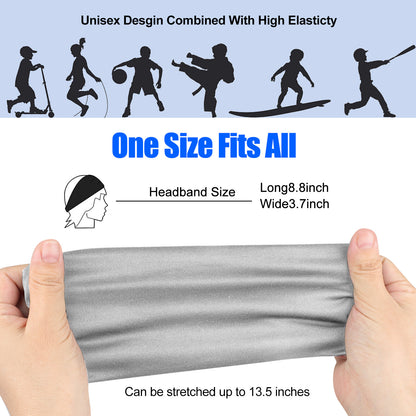 6PCS Men Women Sport Headband Moisture Wicking Sweat Band Elastic Wide Hair Band